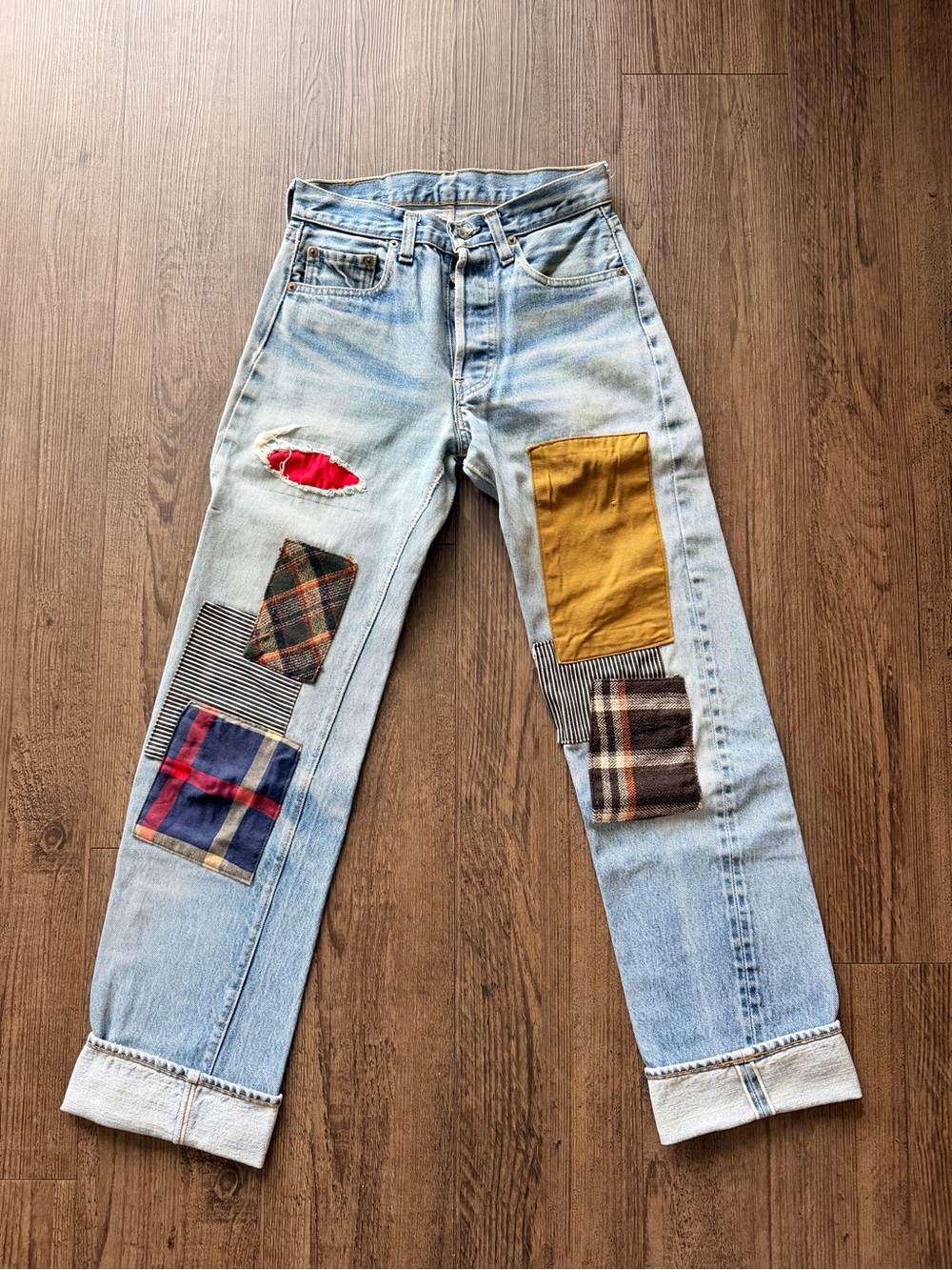 Vintage 1980s Levi's 501 Selvedge Patchwork Jeans size 26x31
